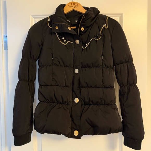 Moschino Jackets & Blazers - Love Moschino Black PufferJacket With Gold Chain and Hanging Pearls Size 6 / 42